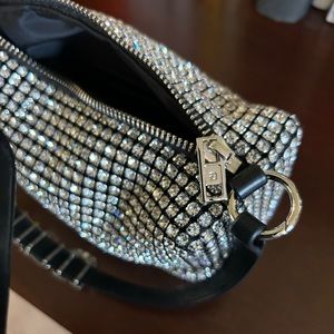Brand new black crystal handbag with silver chain, no tags